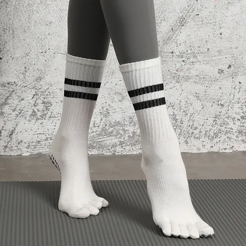 Dames Antislip Teen Yoga Socken Puur Katoen Atletisch Pilates Fitness Halverwege de Kuit Gestreepte Sportsokken Voor Workout