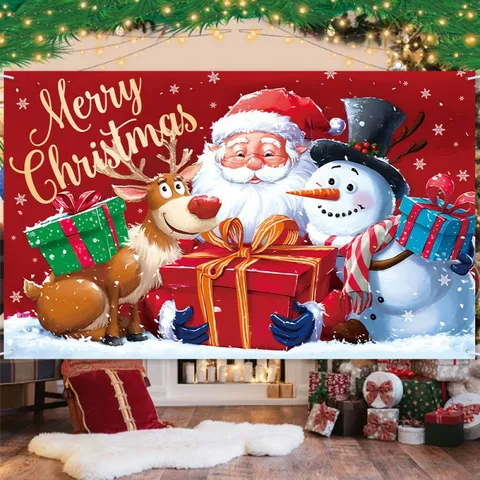 Weihnachten Geburtstag Party Dekoration Set Papier Waben Ornamente Cartoon Weihnachtsmann Banner Polyester Hintergrund Hängende Spiralen Für Zuhause
