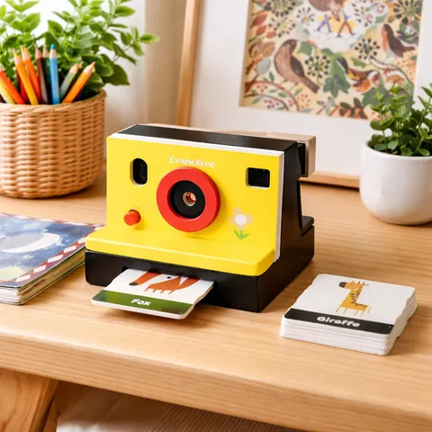 Wooden Vintage Simulation Camera Toy Early Education Kids Cognitive Interactive Pretend Play Toy With Animal Cards