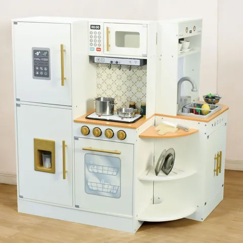 Wooden Kids Kitchen Pretend Play Toy Simulation Corner Cooking Set With Sound And Water Educational Gift For Child