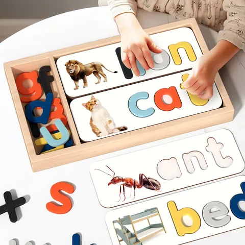 Wooden Spelling Word Game Kids Alphabet Learning Educational English Practice Toy Montessori Wooden Toy Gift Set