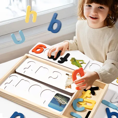 Children Wooden Spelling Word Game Educational Toy Alphabet Blocks And Picture Cards Early Learning Toy For Kids