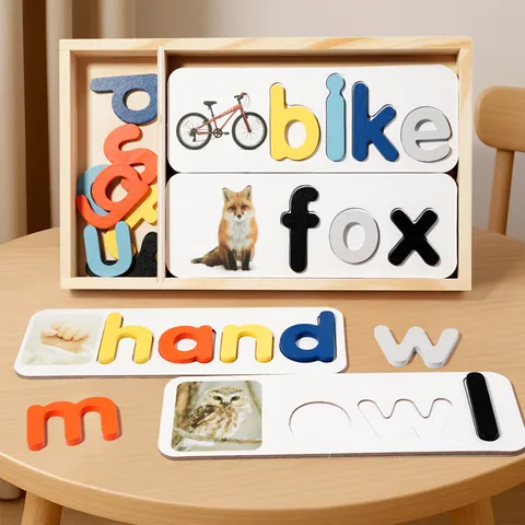 Kinder Holz Rechtschreibung Wörter Spiel Alphabet Lernen Kognition Puzzle Pädagogisches Spielzeug