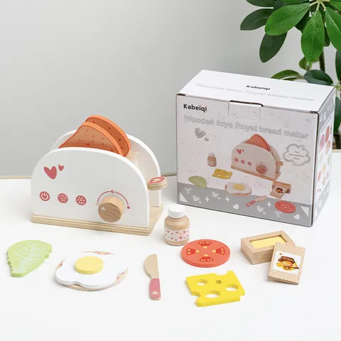 Wooden Toaster Toy Simulation Kitchen Pretend Play Set Educational Bread Maker Toy Gift For Toddlers Kids