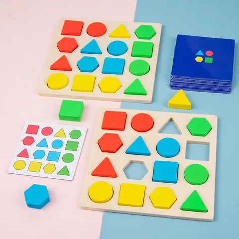 Wooden Geometric Shape Matching Puzzle Board Educational Montessori Toy For Kids Early Learning Desktop Game