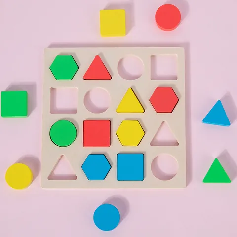Wooden Geometric Shape Matching Puzzle Board Educational Montessori Toy For Kids Early Learning Desktop Game