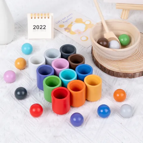 Montessori Holz Farb- und Perlensortier Lernspielzeug für Kleinkinder Frühes Lernen Farbkognition