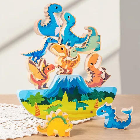 Blocs d'Équilibre Dinosaure en Bois pour Enfants Puzzle 3D Jouet Empilable Éducatif Précoce Montessori Cadeau de Jeu