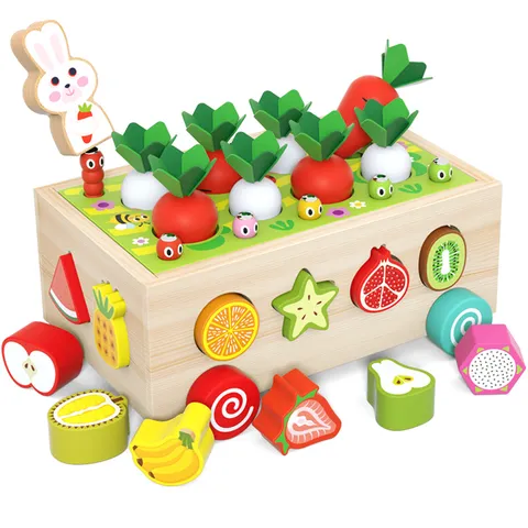 Hölzernes Pädagogisches Bauernhof Obstgarten Spielzeug Formsortierung Auto Kinder Intelligenz Box Mehrzweck Puzzle Spielzeug