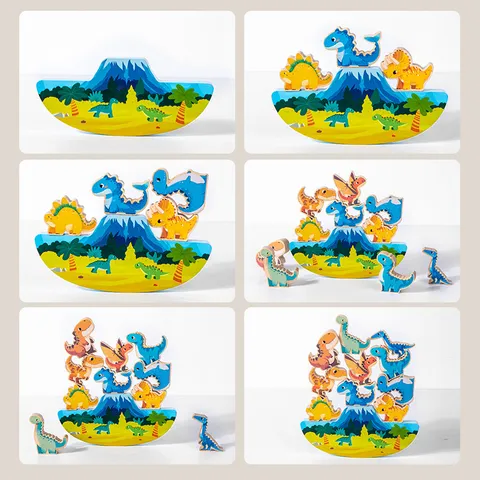 Blocs d'Équilibre Dinosaure en Bois pour Enfants Puzzle 3D Jouet Empilable Éducatif Précoce Montessori Cadeau de Jeu