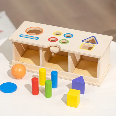Montessori Hölzerne 3-in-1 Lernspielzeugbox Geometrische Form passend Münzwerfen Lernspielzeug für Kleinkinder