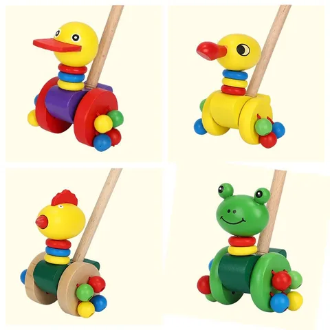 Hölzernes Cartoon-Tier Schiebe-Lauflernspielzeug Für Babys Frühes Pädagogisches Kleinkind Gehspielzeug Süßes Kinder Interaktives Spielzeug