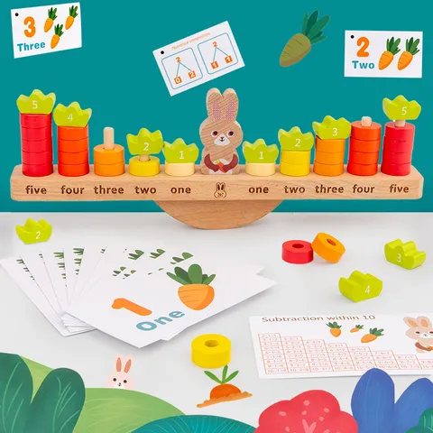 Kids Balance Counting Toy Wooden Rabbit Math Educational Learning Toy Montessori Number Calculation Preschool Toy Gift