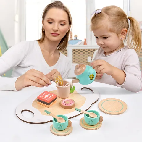 Set da Tè Pomeridiano in Legno per Bambini Giocattolo da Cucina di Gioco di Ruolo Simulazione Educativa Regalo