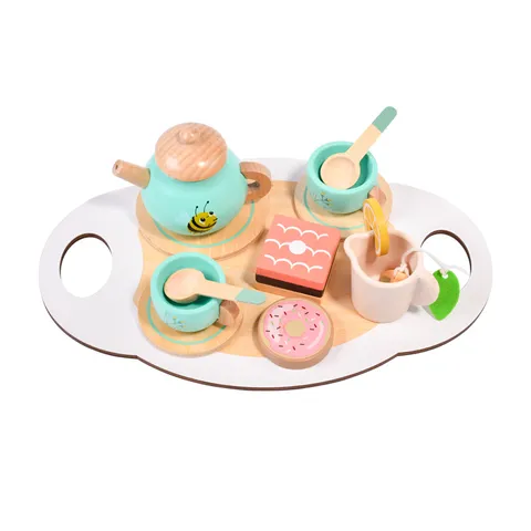 Set da Tè Pomeridiano in Legno per Bambini Giocattolo da Cucina di Gioco di Ruolo Simulazione Educativa Regalo