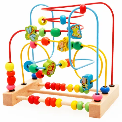 Wooden Bead Maze Toy Educational Early Learning Beech Wood Fruit Insect Roller Coaster Motor Skills Toy Gift For Kids
