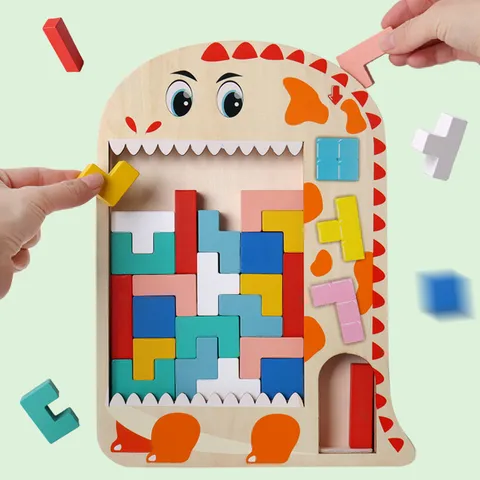 Wooden Tetris Puzzle Board Kids Educational Logical Thinking Brain Game Toy Animal Shape Geometric Sorting Montessori Toy
