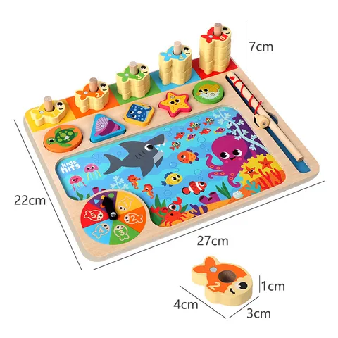 Wooden Magnetic Fishing Logarithm Board Kids Early Educational Montessori Toy Shape Matching Puzzle Set For Toddlers