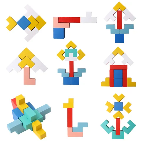 Wooden Tetris Puzzle Board Kids Educational Logical Thinking Brain Game Toy Animal Shape Geometric Sorting Montessori Toy