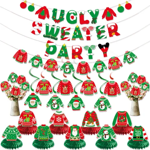 Christmas Ugly Sweater Party Decoration Cardstock Banner Swirls Centerpieces Garland New Year Holiday Decor hanging Props