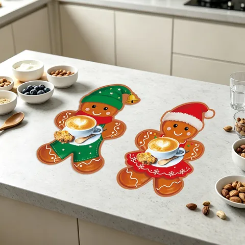 Christmas Gingerbread Man Linen Placemat Decorative Table Mat For Home Party Holiday Dining Table Decor New Year Gift