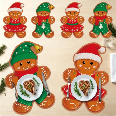Christmas Gingerbread Man Linen Placemat Decorative Table Mat For Home Party Holiday Dining Table Decor New Year Gift