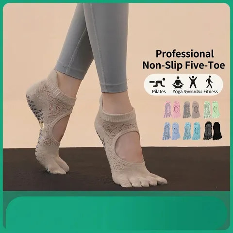 Women's Five Toe Non Slip Yoga Socks Professional Pilates Athletic Cotton Socks
