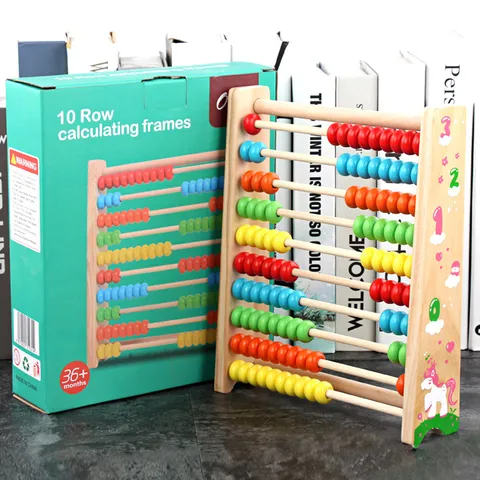 Wooden Ten Row Abacus Counting Frame Educational Toy Colorful Bead Math Learning Aid