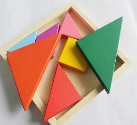 Children Educational Wooden Tangram Puzzle Box Creative Geometric Colorful Tangram Puzzle Toy Kids Early Learning Toy