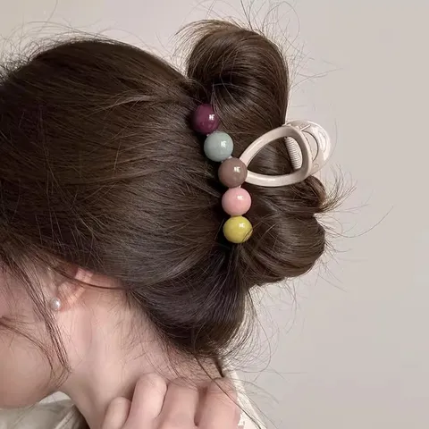 Pince à Cheveux Crabe à Perles Colorées Taille Moyenne pour Femme Été Pince Requin Géométrique Élégante Accessoires de Cheveux