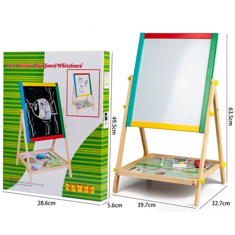 Wooden Double Sided Magnetic Drawing Board Kids Educational Learning Easel Blackboard Whiteboard Toy With Storage Tray