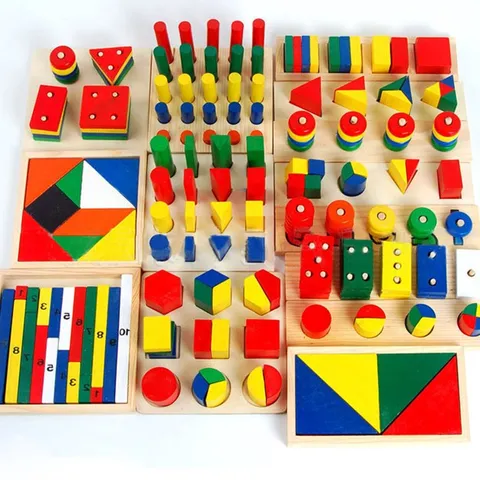 Montessori Wooden Educational Toys Early Learning Shape Sorting Math Counting Set Preschool Teaching Aids Kids Gift