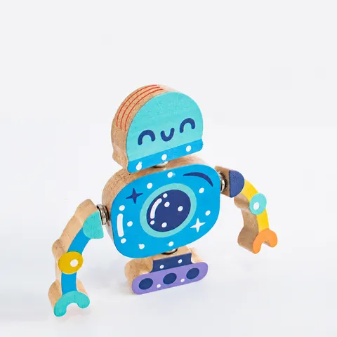 Wooden Robot Building Blocks DIY Educational Toy Creative Handmade Assembled Figurine Model Children Puzzle Gift