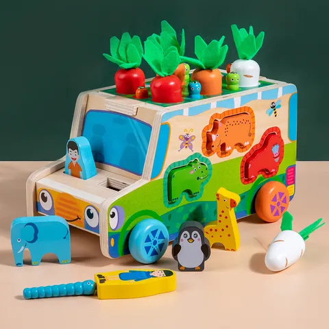 Enfants Bois Multifonctionnel Éducatif Carotte Tirant Tri Tirer Voiture Jouet Bébé Apprentissage Précoce Animal Correspondant Jeu Tout-Petit Cadeau