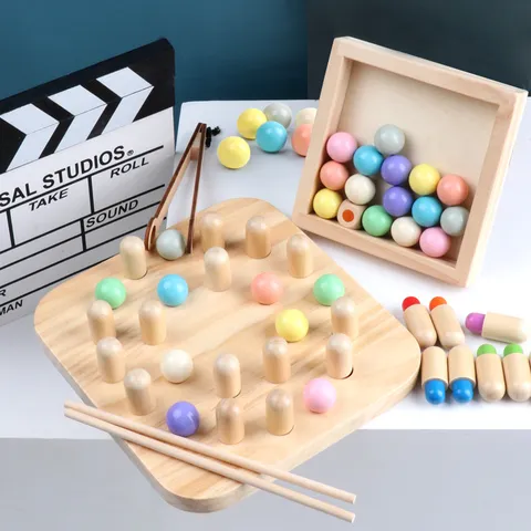 Wooden Memory Chess Bead Clipping Game Montessori Educational Learning Brain Toy For Kids Logical Training Gift