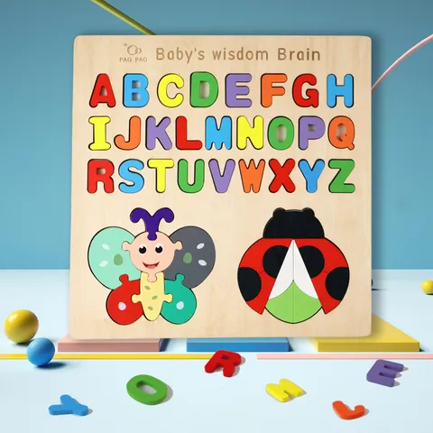 Wooden Kids Alphabet Number Matching Puzzle Educational Early Learning Brain Logic Thinking Puzzle Toy For Toddlers