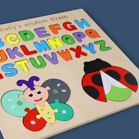 Wooden Kids Alphabet Number Matching Puzzle Educational Early Learning Brain Logic Thinking Puzzle Toy For Toddlers