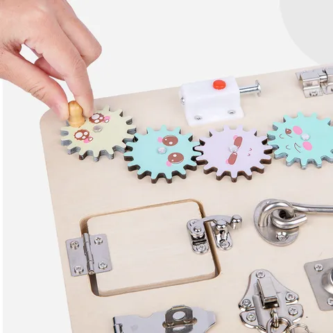 Wooden Montessori Busy Board Sensory Toy Early Education Learning Board Fine Motor Skills Toy for Toddlers Kids