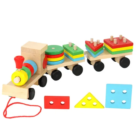 Juguete de Tren de Arrastre de Madera Bloques de Construcción Educativos Clasificación de Formas Aprendizaje de Niños Pequeños Educación Temprana Juguete de Emparejamiento de Columnas Geométricas