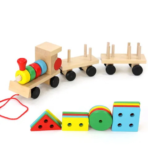 Juguete de Tren de Arrastre de Madera Bloques de Construcción Educativos Clasificación de Formas Aprendizaje de Niños Pequeños Educación Temprana Juguete de Emparejamiento de Columnas Geométricas
