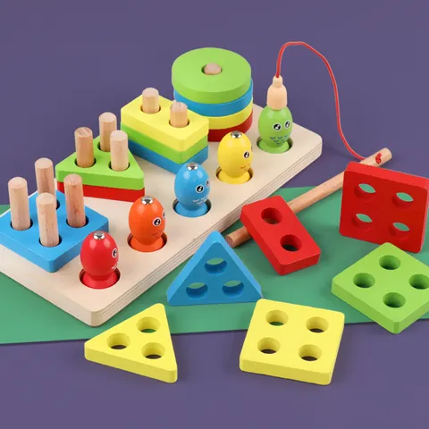 Hölzerne Geometrische Form Passende Puzzle Spielzeug Pädagogische Sortierung Stapelblöcke Mit Magnetischem Angelspiel Für Kinder