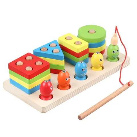 Hölzerne Geometrische Form Passende Puzzle Spielzeug Pädagogische Sortierung Stapelblöcke Mit Magnetischem Angelspiel Für Kinder