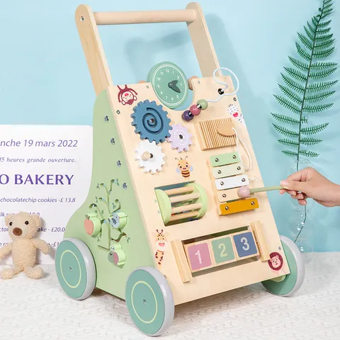 Hölzerne Baby Lauflernhilfe Multifunktionales Frühes Pädagogisches Lernspielzeug Schiebewagen Mit Aktivitätszentrum Kleinkind Geschenk