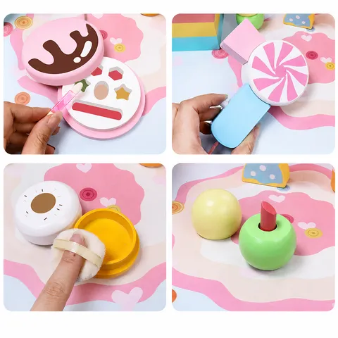 Ensemble de Jouets de Coiffeuse Arc-en-ciel en Bois pour Enfants Table de Maquillage de Princesse avec Miroir et Tabouret