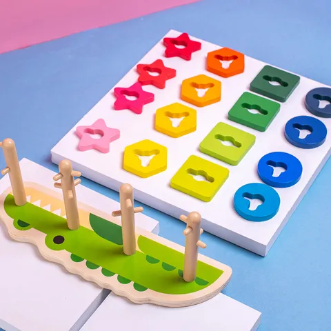 Wooden Baby Educational Toys Crocodile Shape Sorting Puzzle Blocks Toddler Early Learning Montessori Toy Gift