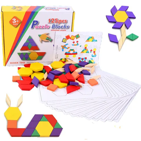 Jouet de Combinaison de Construction en Bois pour Bébés Garçons et Filles Blocs de Couleur Assemblage Tangram Éducatif Enfants