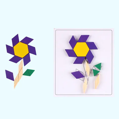 Jouet de Combinaison de Construction en Bois pour Bébés Garçons et Filles Blocs de Couleur Assemblage Tangram Éducatif Enfants