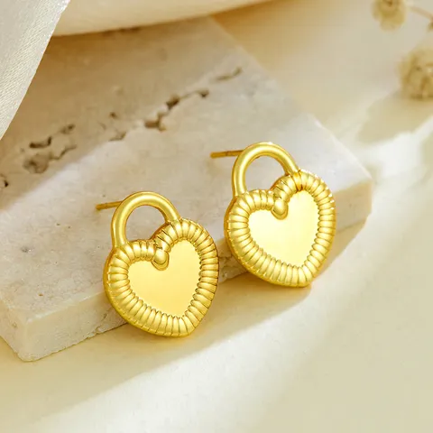 Minimalist Stainless Steel Heart Shaped Lock Stud Earrings For Women Fashion Chic Gold Metal Ear Jewelry