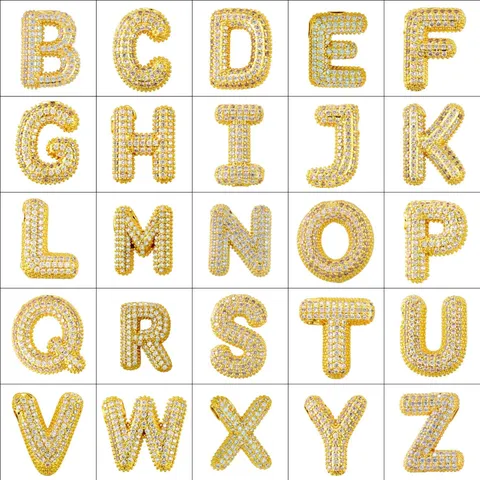 Copper 18K Gold Plated Bubble Letter Pendant Micro Pave Rhinestone Fashion Niche DIY Jewelry Accessory