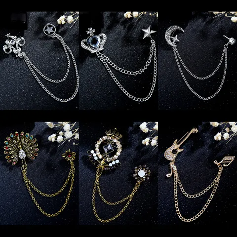 Vintage Palace Style Alloy Rhinestone Brooch Baroque Luxury Tassel Chain Brooch Pin For Wedding Banquet Ceremony Jewelry Gift